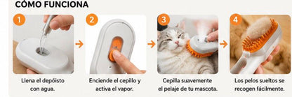 Cepillo Vaporizador 3 en 1 para Perros y Gatos / Elimina Pelo, Limpia e Hidrata