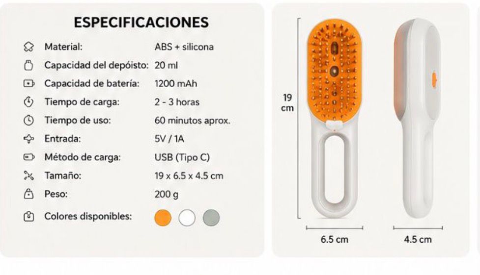 Cepillo Vaporizador 3 en 1 para Perros y Gatos / Elimina Pelo, Limpia e Hidrata